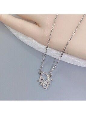 Silver Tone Titanium Steel Fashion Necklace with Simulated Diamond